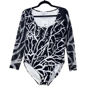 Ala‎ von Auersperg Body Suit XL Moon Coral Sheer Nylon Coastal Print Resort Luxe